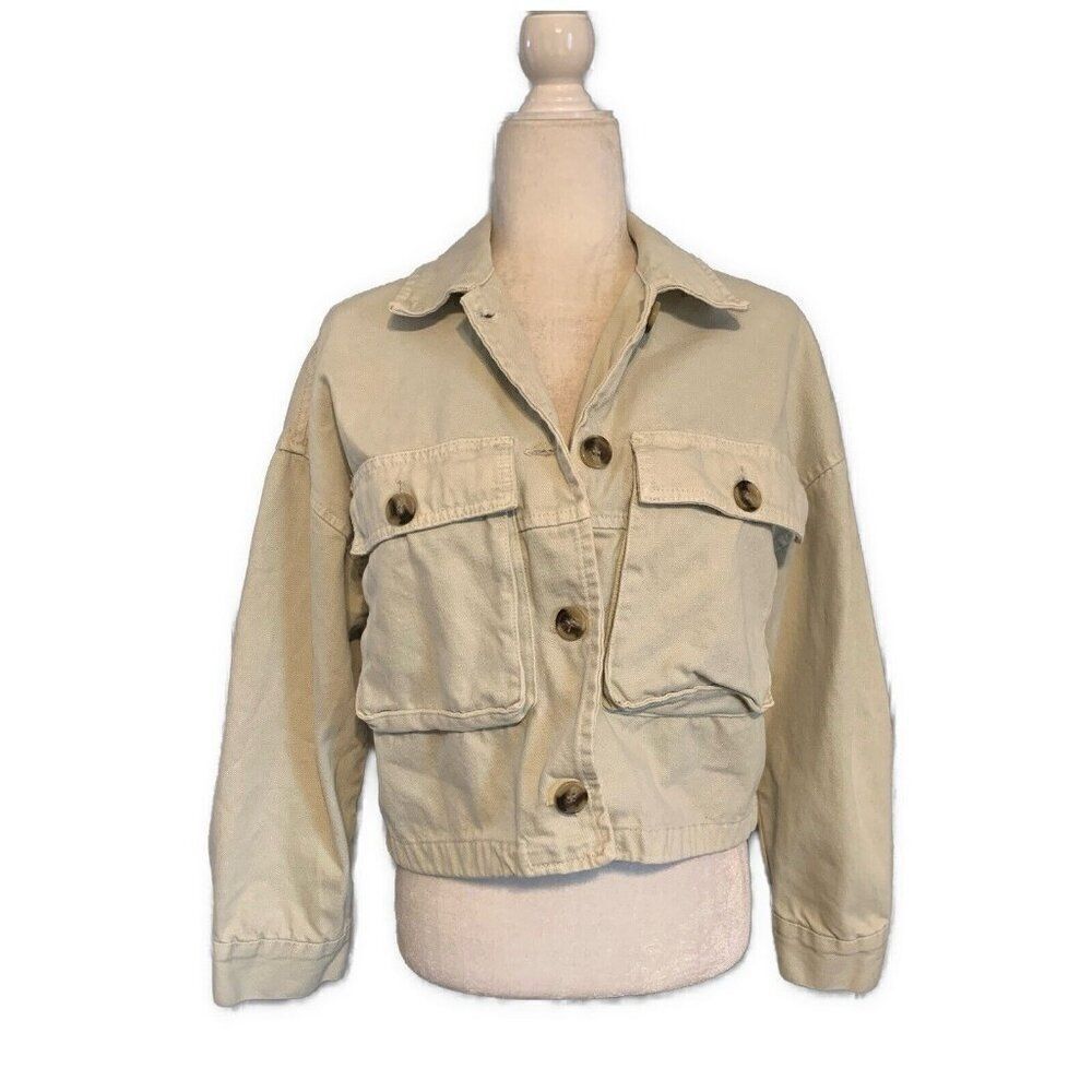 Zara Solid Tea Green Long Sleeve Denim Jean Long Sleeve Crop Jacket Small